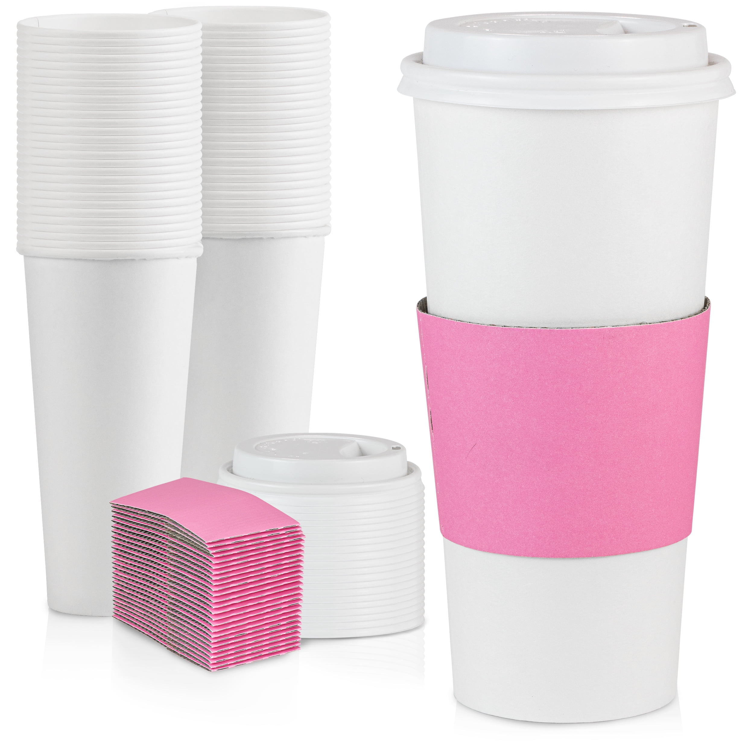 Pink Coffee Cups with Lids & Sleeves, Party, Party Supplies, 12 Pcs