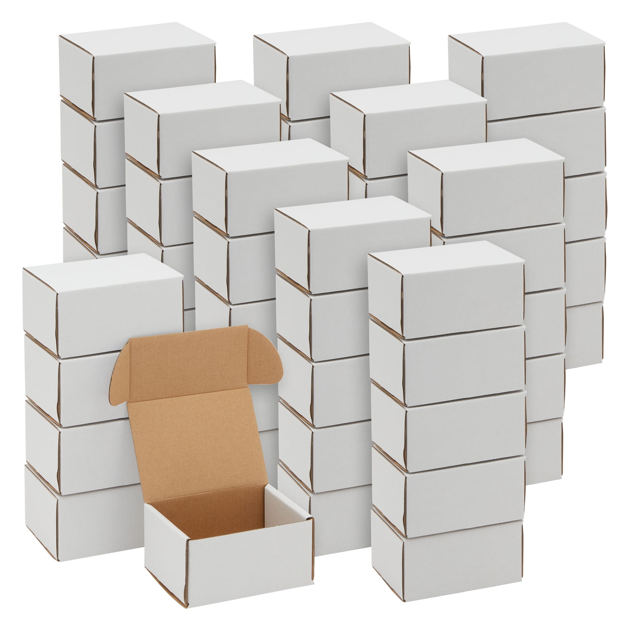 50Pack White Corrugated Packaging Boxes 4x3x2, Bulk Small Cardboard