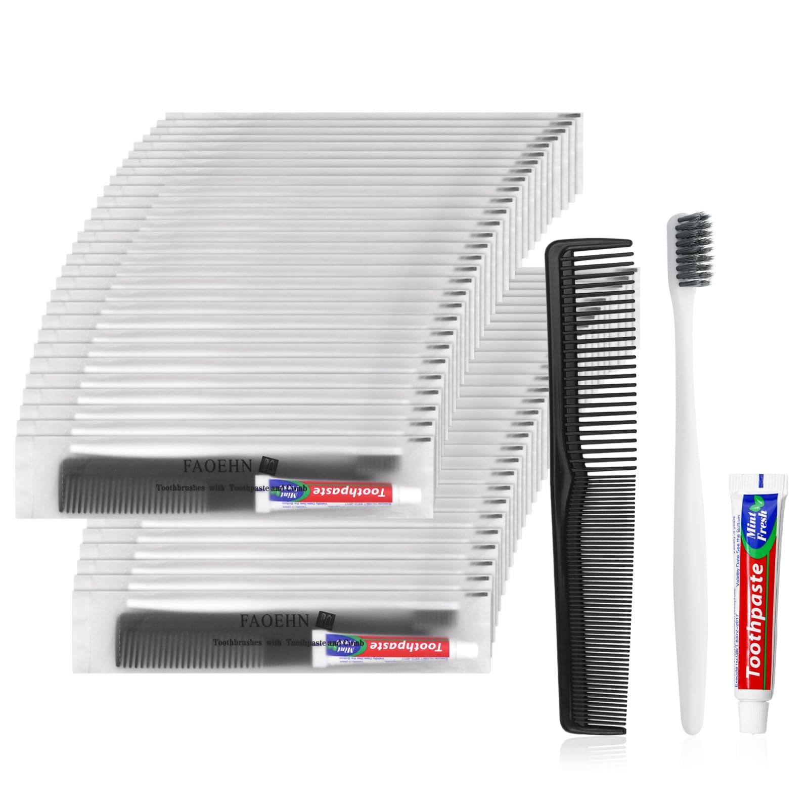 50 Pack White Disposable Toothbrushes with Toothpaste and Comb Set,10g ...