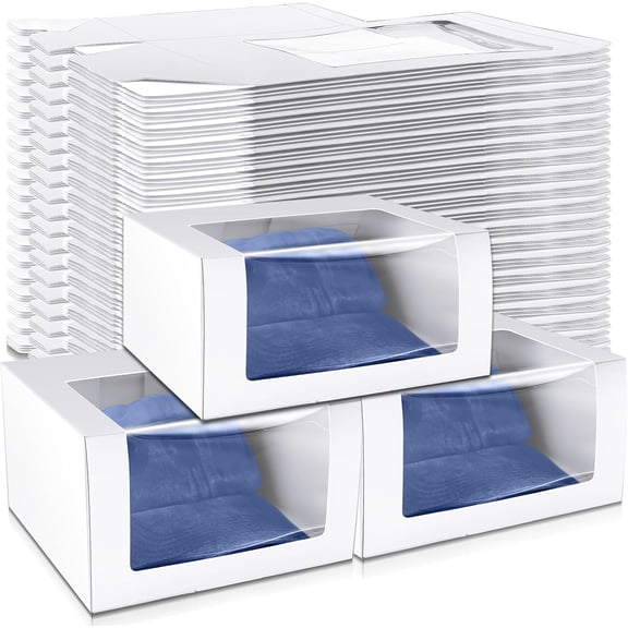 50 Pack White Foldable Hat Boxes with Clear Window for Storage Display and Shipping