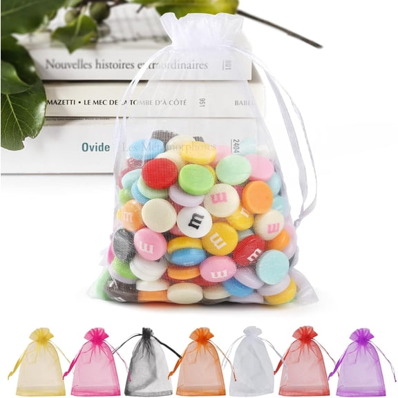 50 Pack White Organza Bags 5 x 7 Inch, Small Mesh Gift Bags Drawstring for Wedding Favors, Gift Bag Bulk for Candy, Jewelry, Soap, Cute Goodie Bag Sachet for Party Favor & Valentine Gifts