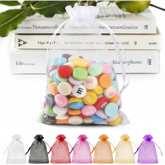50 Pack White Organza Bags 5 x 7 in, Small Mesh Bags Bulk Drawstring for Wedding Favors, Wrap Bag for Candy Soap Makeup, Cute Goodie Bag Sachet for Party Favor & Easter Gifts