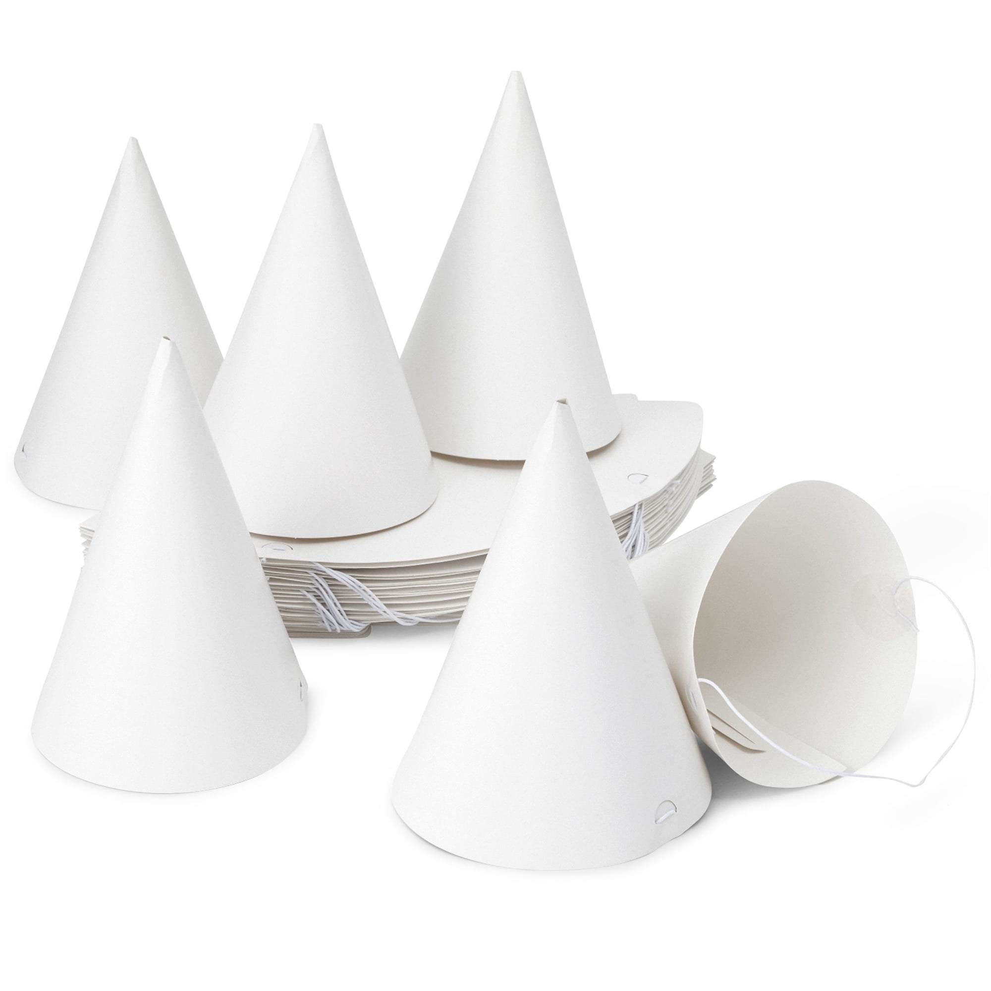 50 Pack White Party Hats for Birthday - Blank Cone Hat for Painting, Crafts Supplies (6 in)