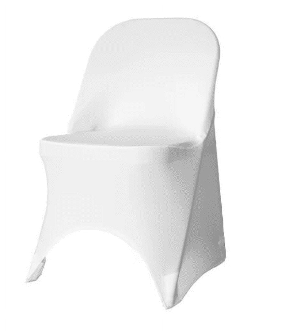 50 Pack White Spandex Folding Chair Covers for Parties, Weddings by Banquet Tables Pro