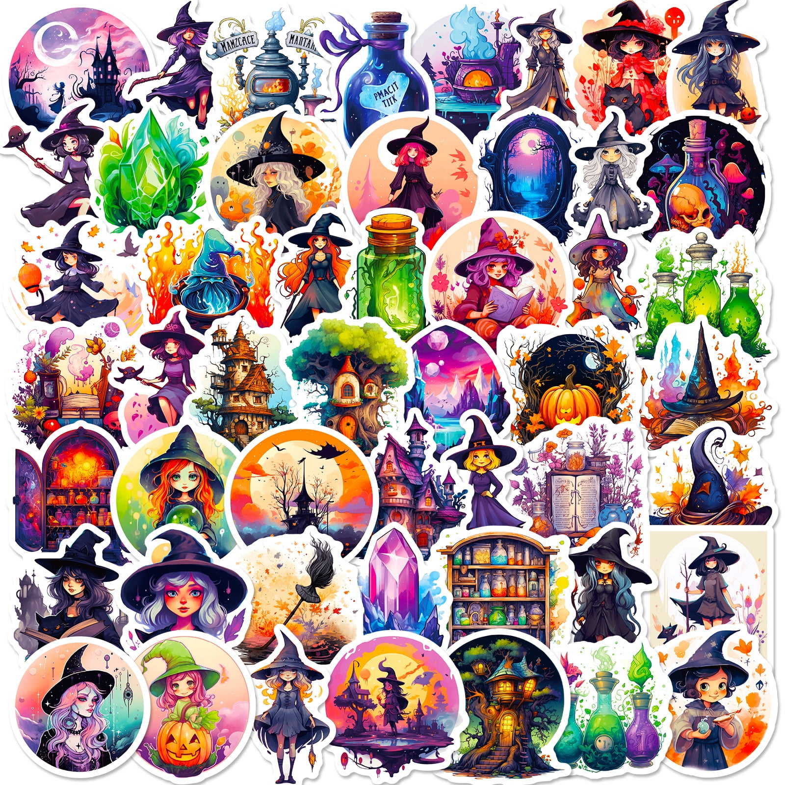 50-Pack Wizard Potion Bottle Stickers - Gothic Witchcraft and Demon ...