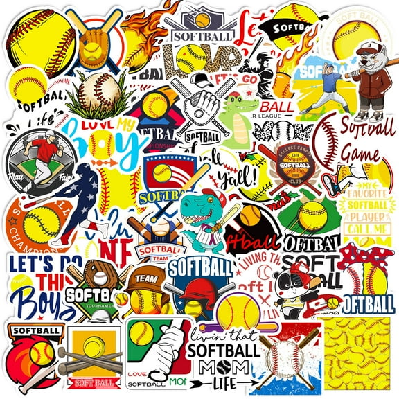 50-Pack Yellow Baseball Stickers - Waterproof Cartoon Sports Stickers for Skateboards, Softball, and DIY Decor