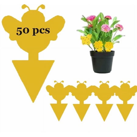 50 Pack Yellow Sticky Traps for Indoor Outdoor House Plant Flying Insect Catcher Like Fungus Gnats, Whiteflies, Aphids, Thrips, Other Flying Plant Insects(Bee)