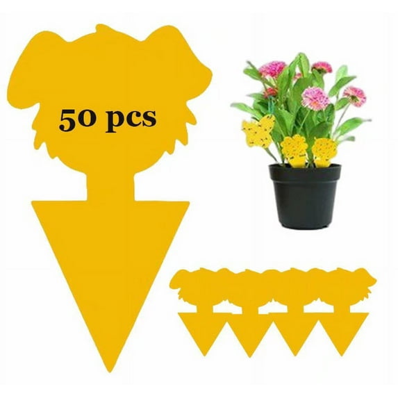 50 Pack Yellow Sticky Traps for Indoor Outdoor House Plant Flying Insect Catcher Like Fungus Gnats, Whiteflies, Aphids, Thrips, Other Flying Plant Insects(Dog)
