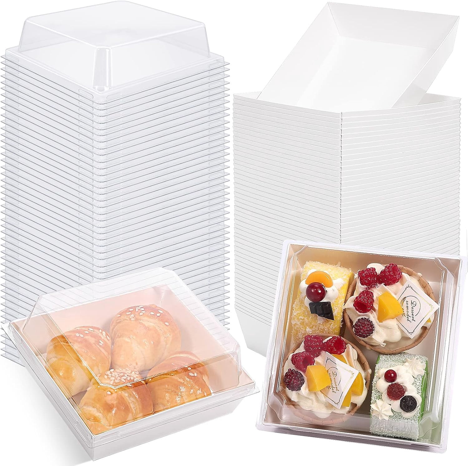 30 Pack Small Charcuterie Boxes With Clear Lids - 7x3x2.5 Inch Disposable Food Containers For Desserts, Snacks, Cake Slices - View #3