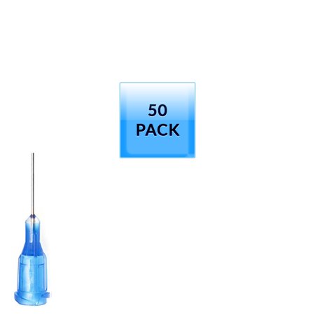 50 Pack of Blunt Tip Lure Lock Dispensing Fill, Industrial/Arts and Crafts Needles, 22 Gauge - Blue, 0.5" / 1.27cm