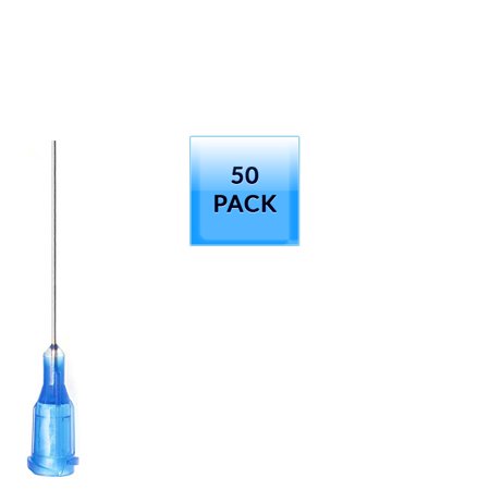 50 Pack of Blunt Tip Lure Lock Dispensing Fill, Industrial/Arts and Crafts Needles, 22 Gauge - Blue, 1" / 2.54cm