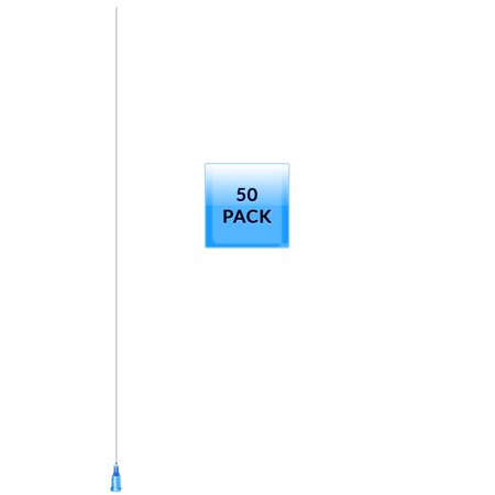 50 Pack of Blunt Tip Lure Lock Dispensing Fill, Industrial/Arts and Crafts Needles, 22 Gauge - Blue, 10" / 25.4cm