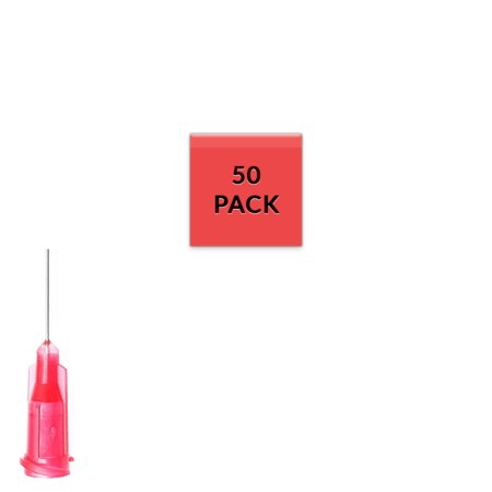 50 Pack of Blunt Tip Lure Lock Dispensing Fill, Industrial/Arts and Crafts Needles, 25 Gauge - Red, 0.5" / 1.27cm