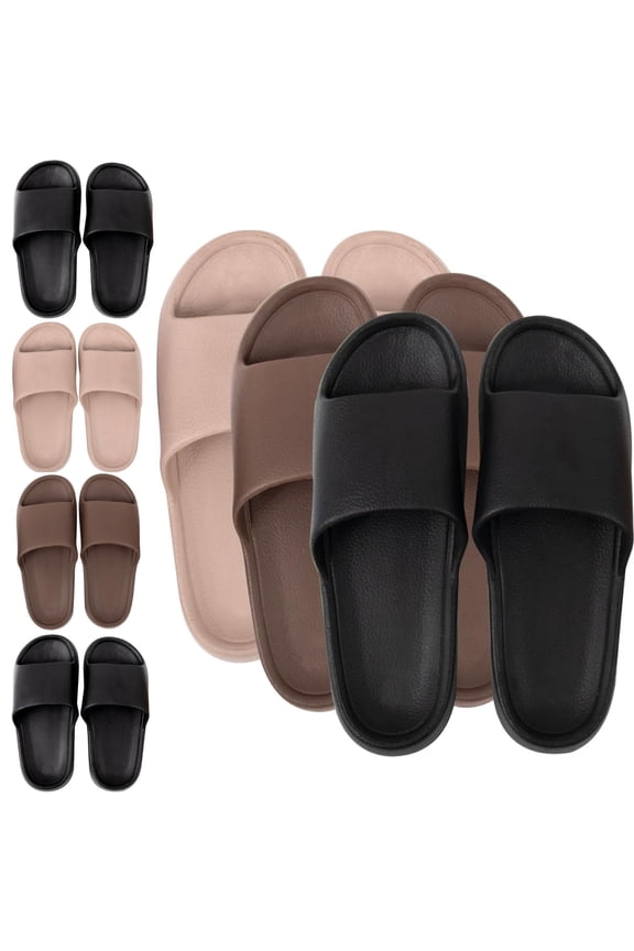 50 Pack of Bulk Wholesale Waterproof Flip Flop Slides Sandals for Men, Weddings, House Guests, Indoor and Backyard Outdoor in Tricolor Pack