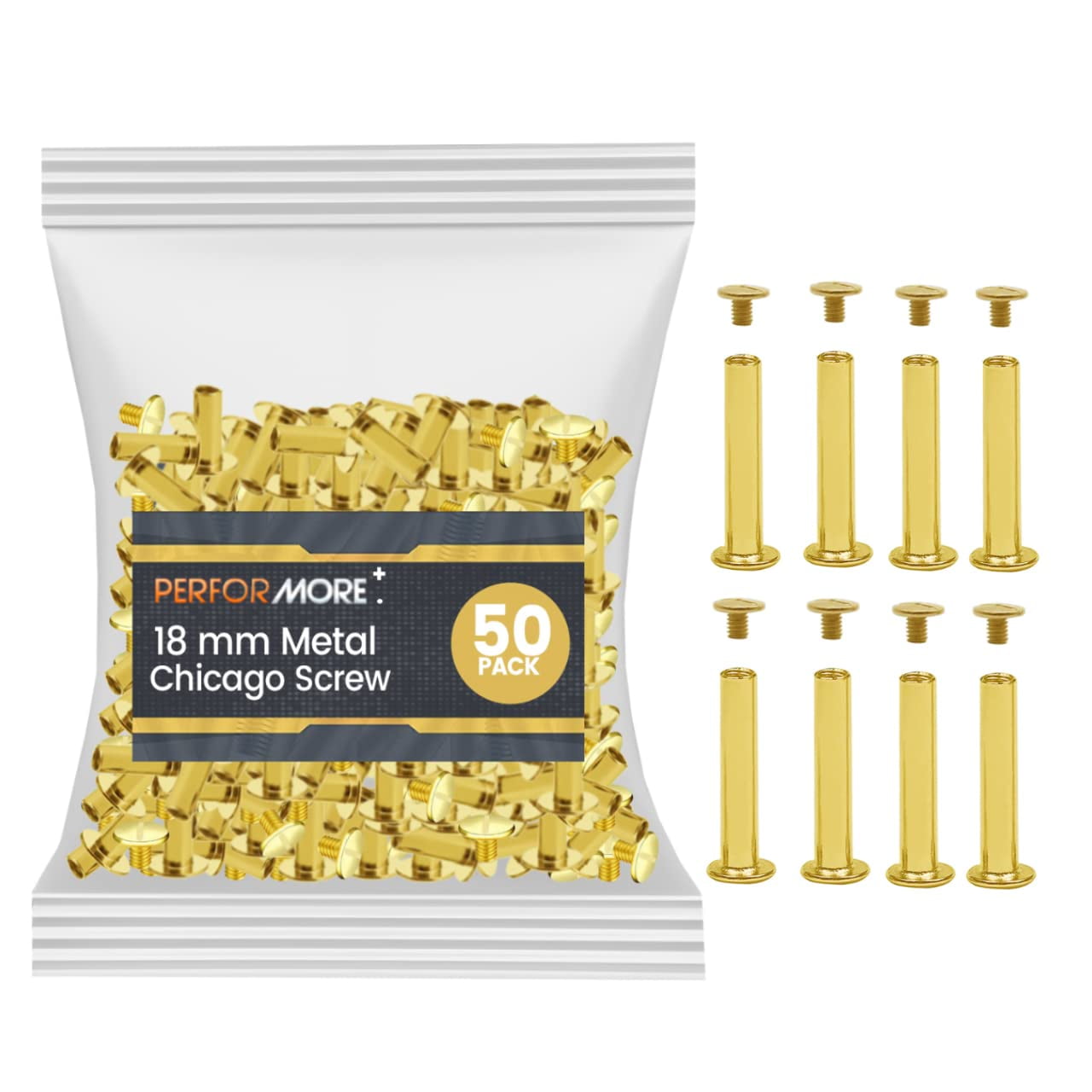 50 Pack of Chicago Screw Post Binding Screws, 18mm Brass Plated Metal ...