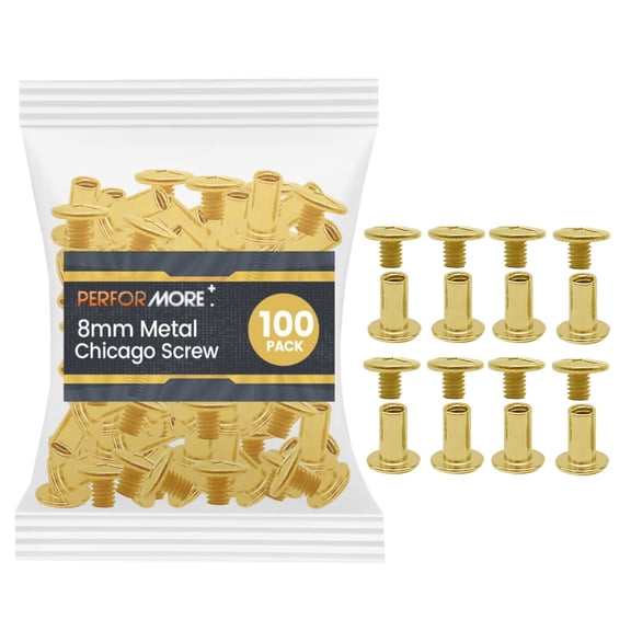 50 Pack of Chicago Screw Post Binding Screws, 25mm Brass Plated Metal Screw Posts for Scrapbooking, Photo Albums, Binding Leather Repair