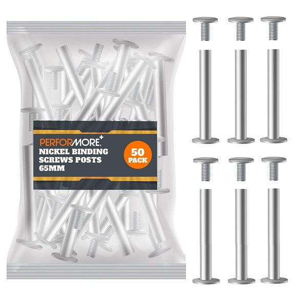50 Pack of Chicago Screw Post Binding Screws, 65mm Nickel Plated Metal Screw Posts