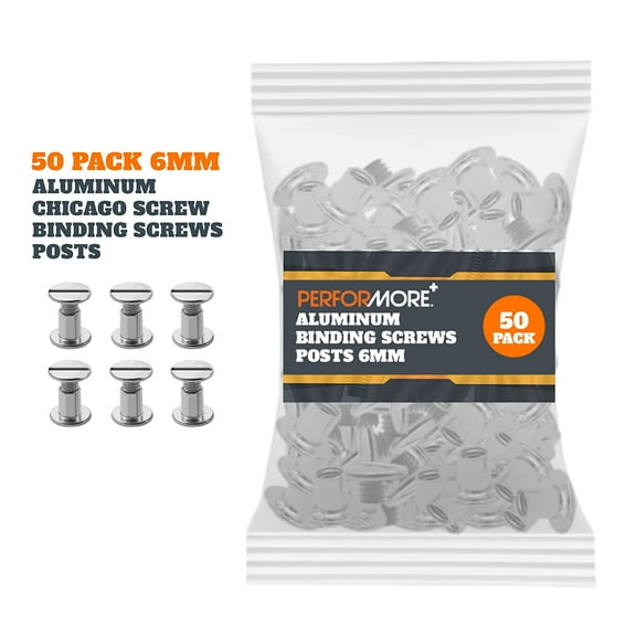 50 Pack of Chicago Screw Post Binding Screws, 6mm Nickel Plated Metal Screw Posts