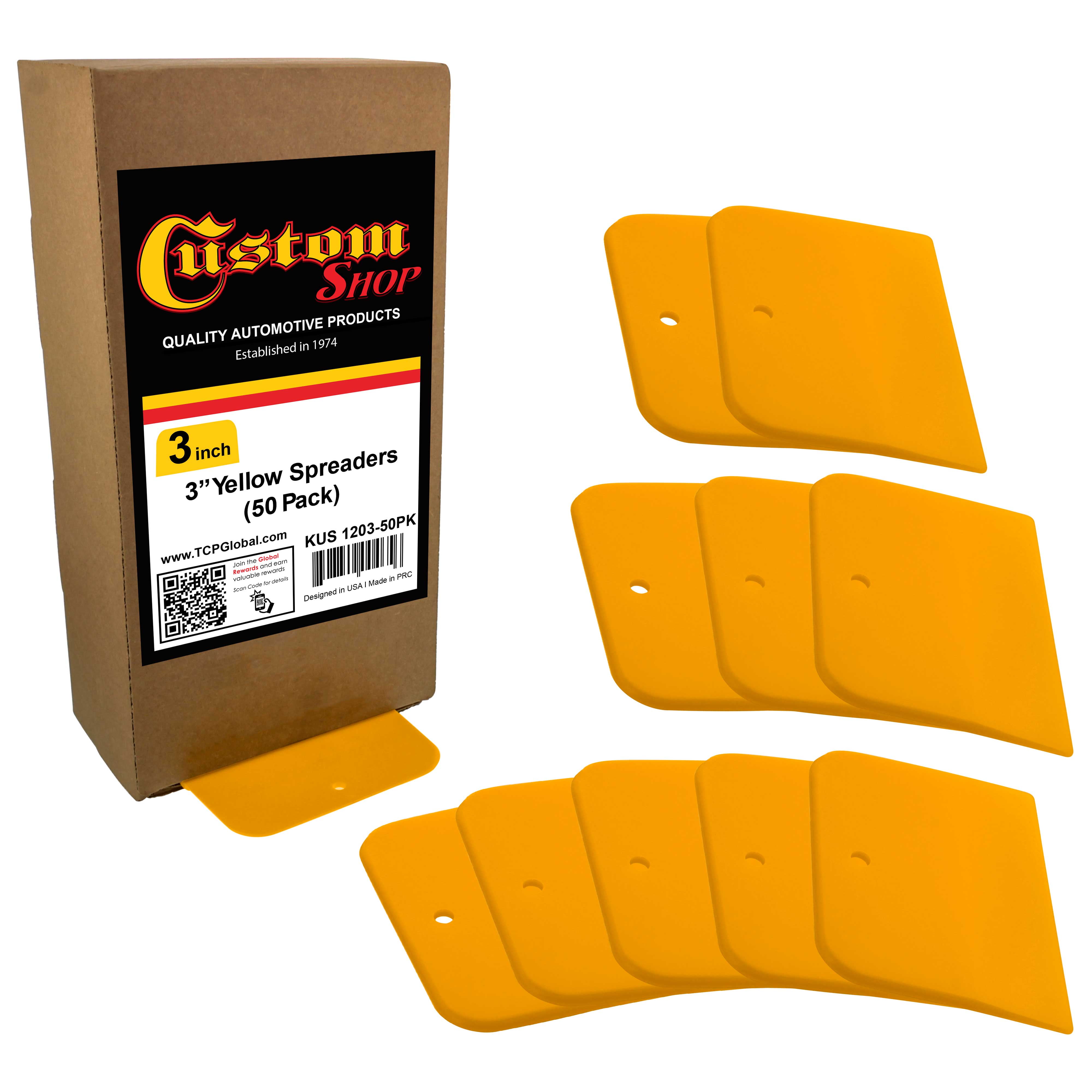 50 Pack of Custom Shop 3" Body Filler Spreaders for Automotive Body Fillers, Putties, Glazes - Easy, Precise, Reusable