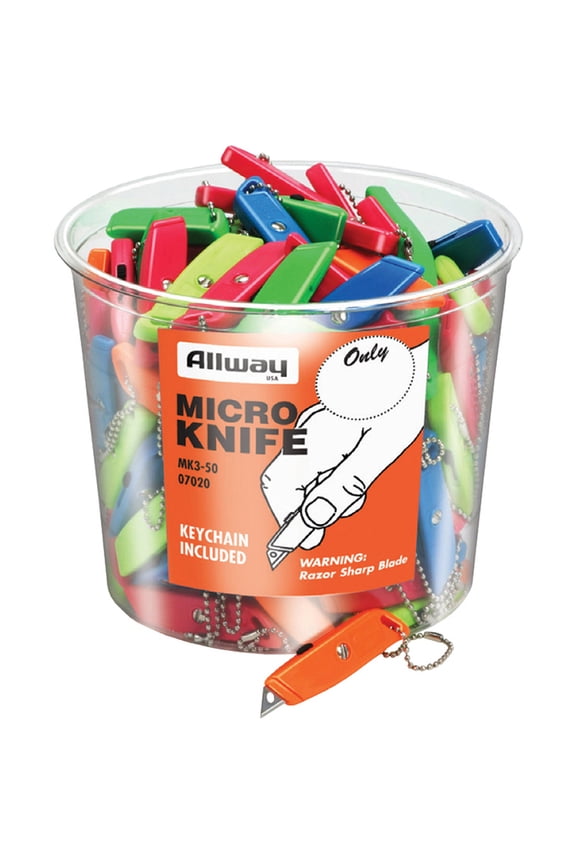 50-Pack of Neon Allway MK3-50 K-Series Keychain Lexan Micro Knife, 50-Pack Bucket