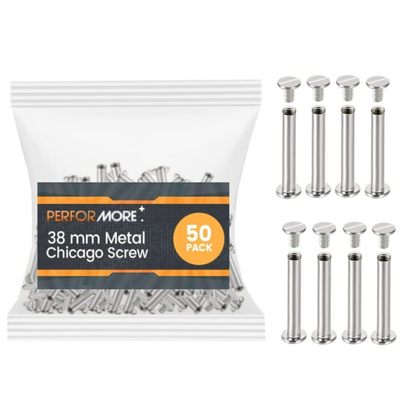 50 Pack of Silver Aluminum Screw Posts, 38mm Metal Chicago Screw Post Binding Screws