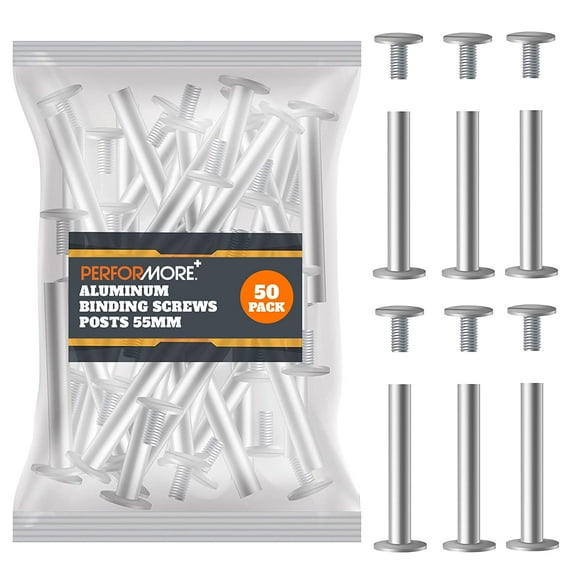 50 Pack of Silver Aluminum Screw Posts, 55mm Metal Chicago Screw Post Binding Screws