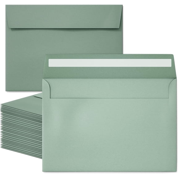 50 Packs 5x7 Envelopes, Sage Green 5x7 Envelopes for Invitations, Wedding, Postcards, Greeting Cards, Mailing