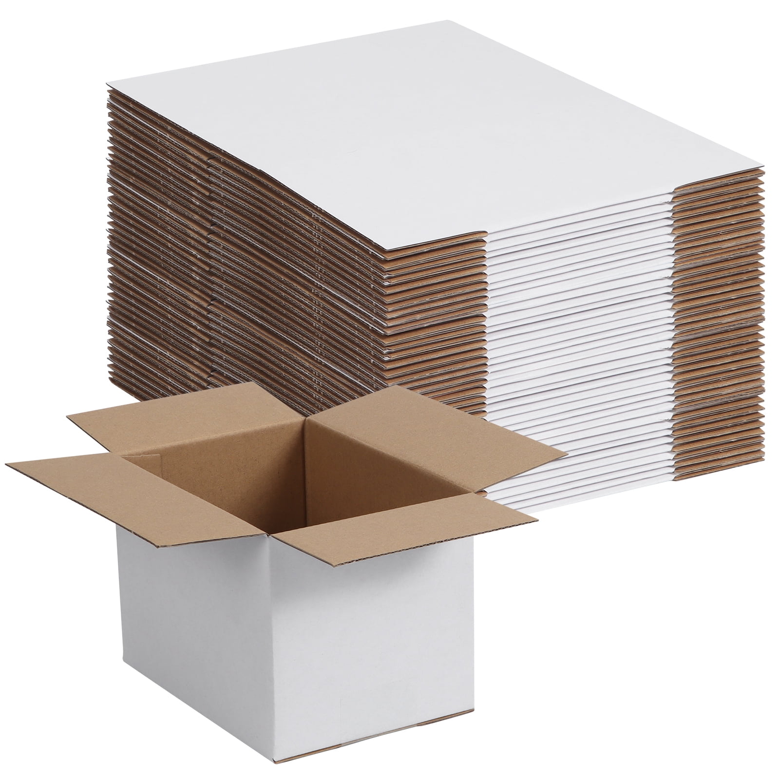 50 Packs 7"x5"x5" Shipping Boxes, White Corrugated Cardboard Box for