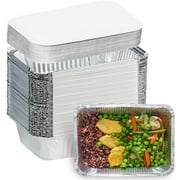50 Packs Aluminum Pans with Lids (8.26"×5.5"), Foil Baking Tins, Disposable Foil Containers with Lids, Covers Pans and Cardboard - for Baking Cakes, Bread, Meatloaf, Lasagna