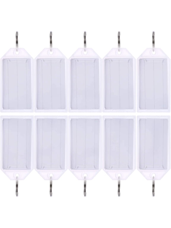 50 Packs Blank Plastic Key Tags with Key Rings for ID Luggage | Clear Keychain Holders, Name Tag Bulk, Removable Writeable Label Inserts, Lightweight Durable, Easy to Mark Names, Window