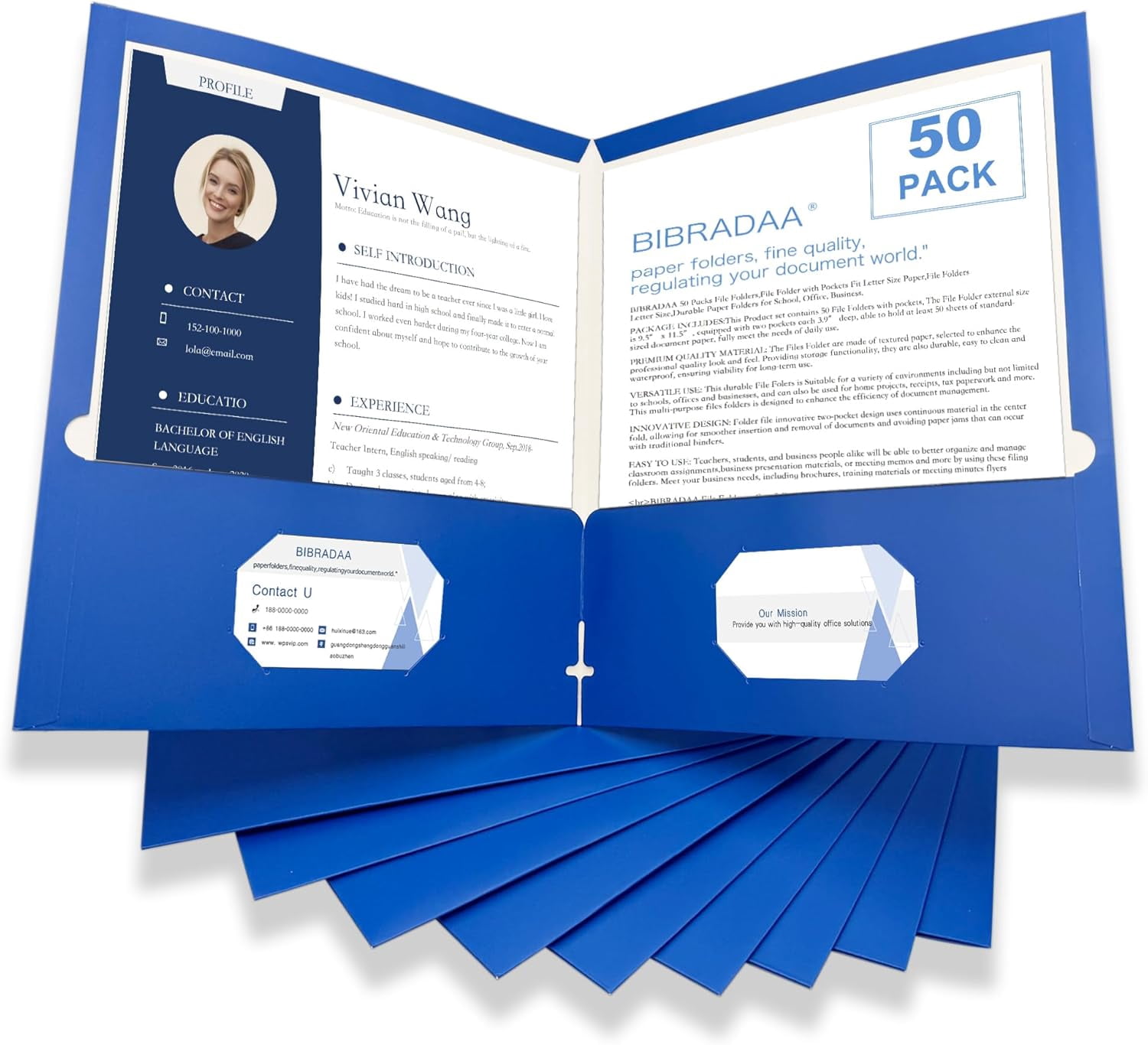 ® 50 Packs Blue Paper Folders with Pockets,Paper Folder Surface with ...