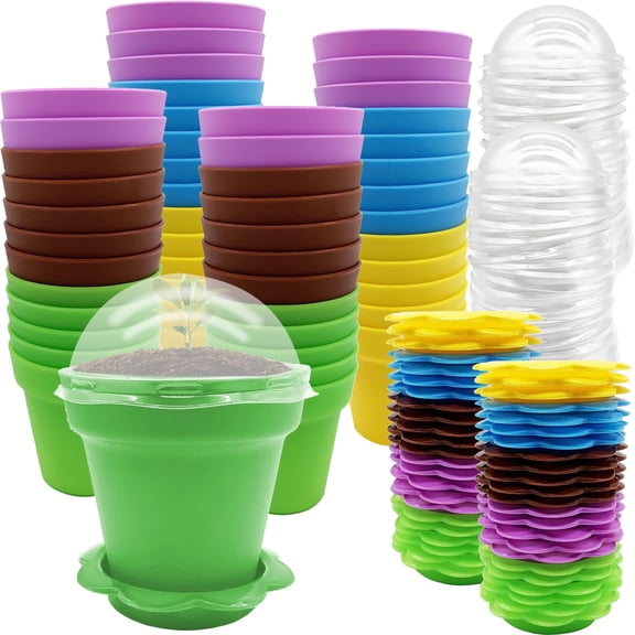 Ebaokuup Mixed Color 50-Pack Cupcake Plant Nursery Pots with Humidity Dome