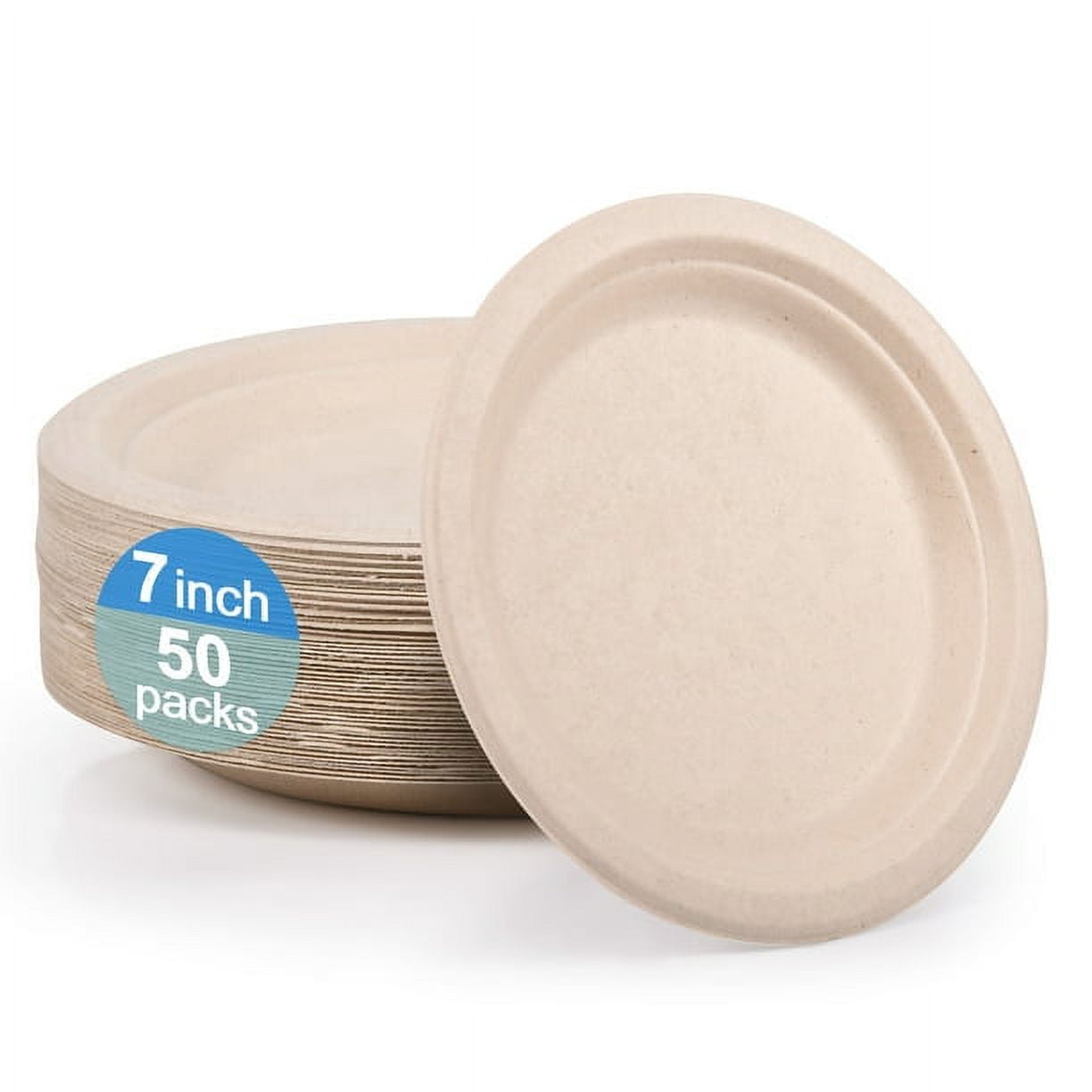 50 Packs Disposable Paper Plates, 7 inch 100 Compostable&HeavyDuty Plate, Natural Paper Plates