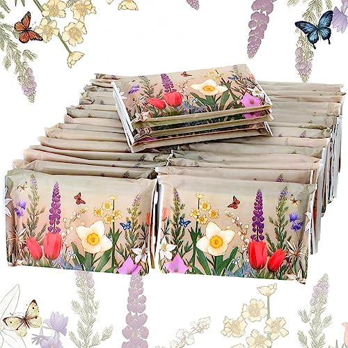 50 Packs Facial Tissue Packs Travel Tissues Size Disposable Pocket Tissues Bulk Slim Tissues Wallet Wedding Tissues for Guest Travel School Purse Home Supplies, 500 Sheets 3 Ply (Retro Flower)