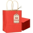 thumbnail image 1 of 50-Packs Gift Bag with Handles Bulk Kraft Red Paper Bags Multiple Uses (8.3"x3"x6"inch Small Size), 1 of 11