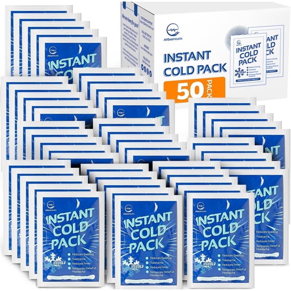 50 Packs Instant Ice Cold Pack (6” x 4.5”) - Disposable Instant Ice Packs for Injuries | Cold Compress Ice Pack for Pain Relief, Swelling, First Aid, Athletes & Outdoor Activities