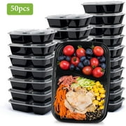 50 Packs Meal Prep Containers, 2 Compartment with Lids, Food Storage Containers, Bento Box, BPA Free, Stackable, Microwave/Dishwasher/Freezer Safe