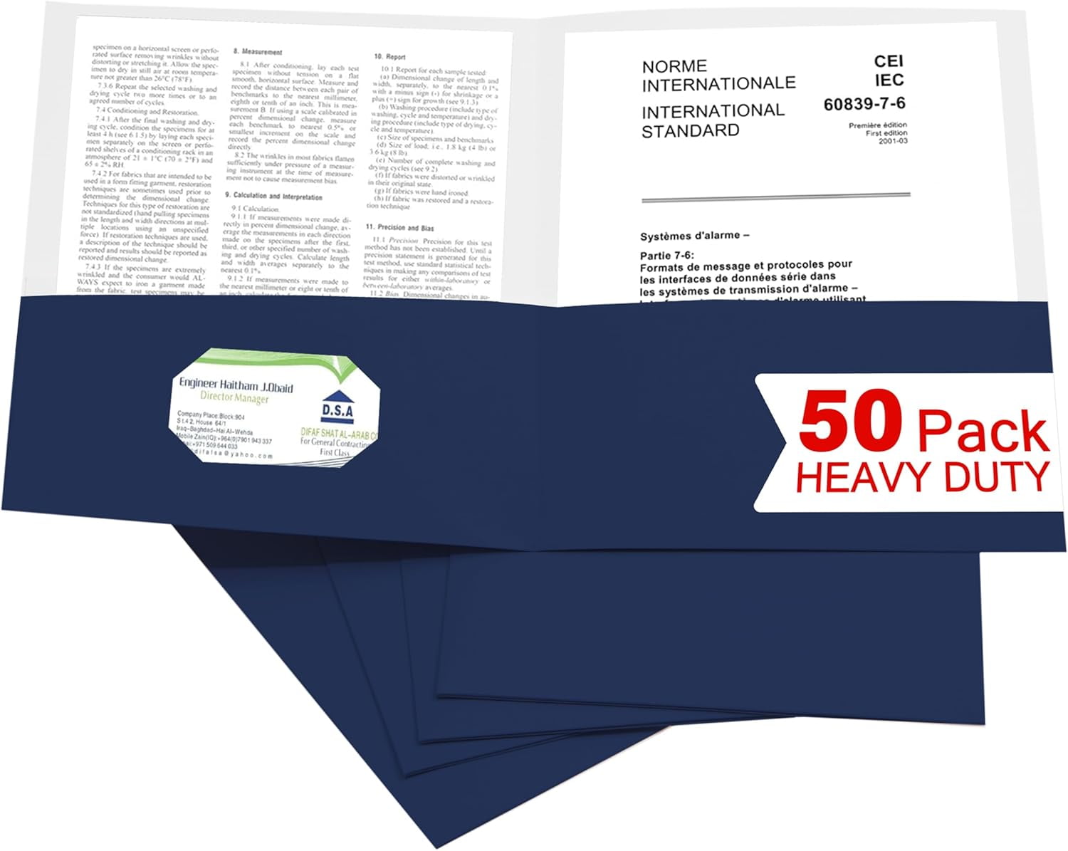 50 Packs Two Pocket File Folders with Business Card Slot,Textured Paper,Letter Size,Holds 100 Plus Sheets for School,Office,Business,Royal Blue