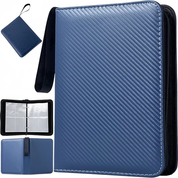 50 Pages 400 Card Capacity 4-Pocket Zipper Trading Card Binder, Premium PU Leather Portable Card Collection Album, Removable Sleeve Storage Folder for TCG, Pokemon, YuGiOh Game Cards