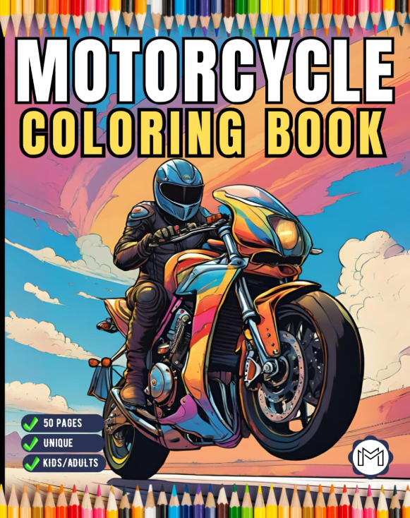 50 Pages Motorcycle Coloring Book Gift for Adults Men Women Kids ...