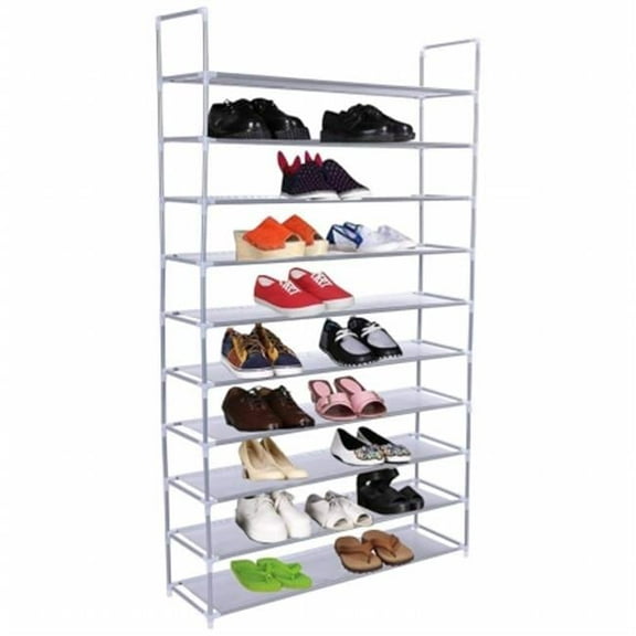 50 Pair 10 Tier Shoe Rack Tower Chrome Metal, Gray