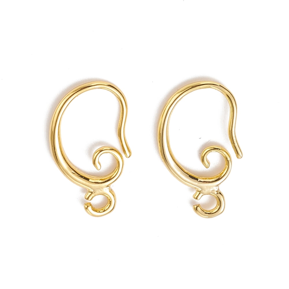 50 Pair Brass Earring Hooks with Horizontal Loop Long-Lasting Plated Real 18K Gold Plated 15x10x2mm Hole: 1mm 18 Gauge Pin: 1mm