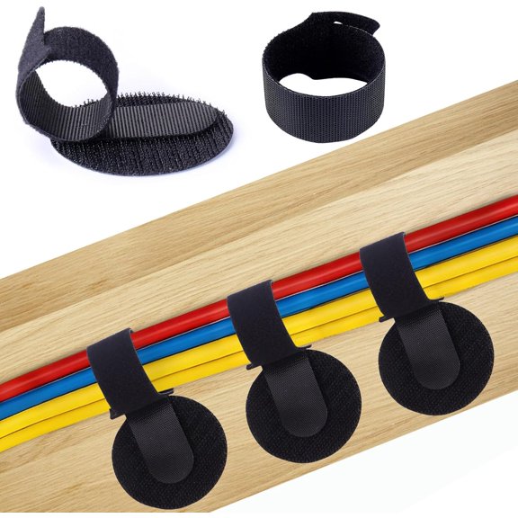 50 Pair Cable Management Under Desk,Adjustable Hook and Loop Cable Ties,Self Adhesive Cord Organizer,Reusable Cord Straps for PC Computer Wire Organizer,Home Office Essentials