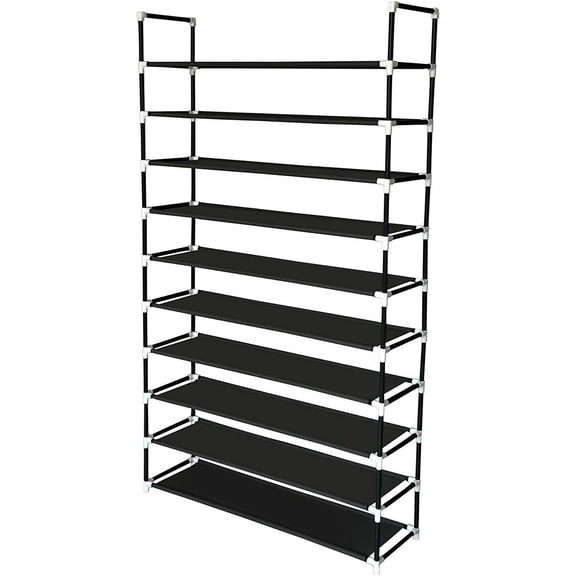 50 Pairs 10-Tier Shoe Rack Shoe Organizer Shoe Storage Shoe Shelves Cabinet Stackable - Easy to Assemble - No Tools Required, Black