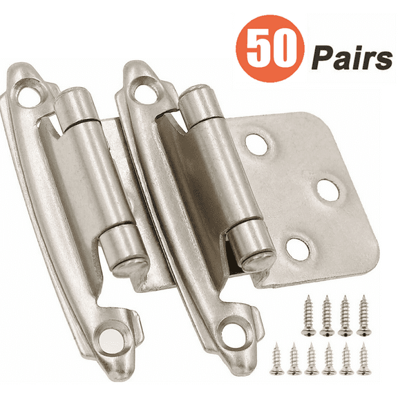 50 Pairs (100pcs) Self Closing OVERLAY Door Cabinet Hinges Satin Brushed Nickel