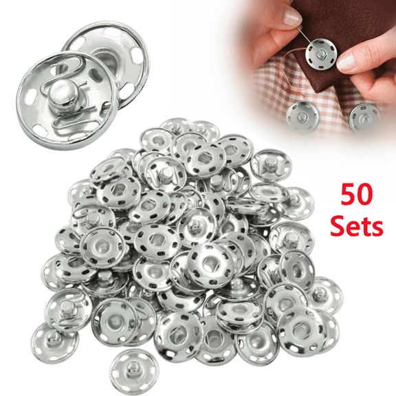 50 Pairs Big Press Studs, 19mm Metal Press Studs for Clothing Sew-On Snap Fasteners, Heavy Duty Snap Buttons for Jackets, Coats, Bags, Repair & DIY Crafts