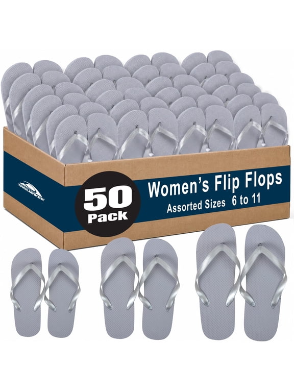 50 Pairs of Bulk Wholesale Flip Flop Sandals for Women, Weddings, House Guests, Indoor and Backyard Outdoor – 50 Pairs of Flexible Flip Flop Sandals for Women in Silver