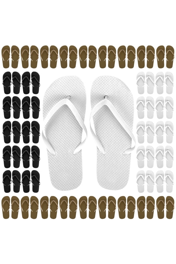 50 pairs Trail maker Flip Flops for Women, Weddings, House Guests, Indoor, Outdoor in Black, White, Gold