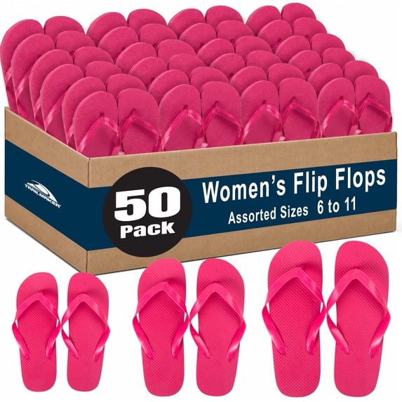 50 Pairs of Bulk Wholesale Flip Flop Sandals for Women, Weddings, House Guests, Indoor and Backyard Outdoor – 50 Pairs of Flexible Flip Flop Sandals for Women in Hot Pink