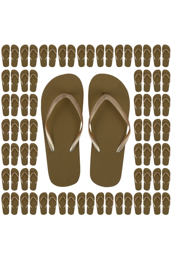 50 Pairs of Bulk Wholesale Flip Flop Sandals for Women, Weddings, House Guests, Indoor and Backyard Outdoor – 50 Pairs of Flexible Flip Flop Sandals for Women in Gold